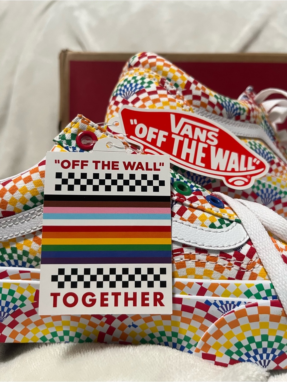 Vans woman 7 men 5.5 White-Striped Multi-Color Checkerboard Low Top Sneakers - Picture 8 of 11